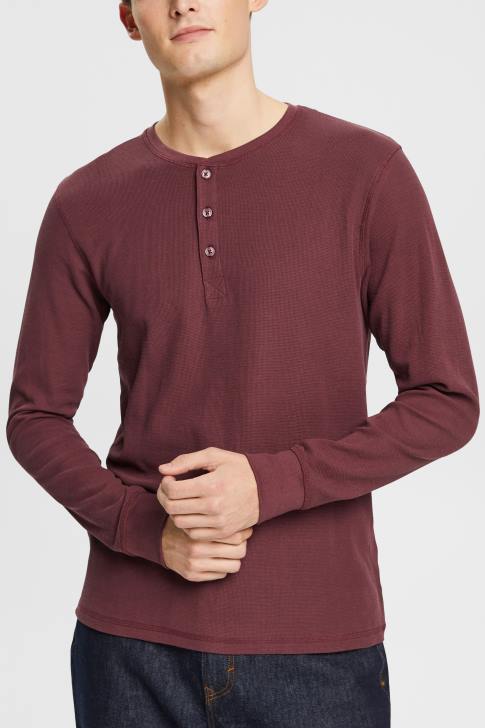 Long Sleeve Bordeaux Red Men Esprit Long sleeve waffle pique top, 100% cotton V48Z823