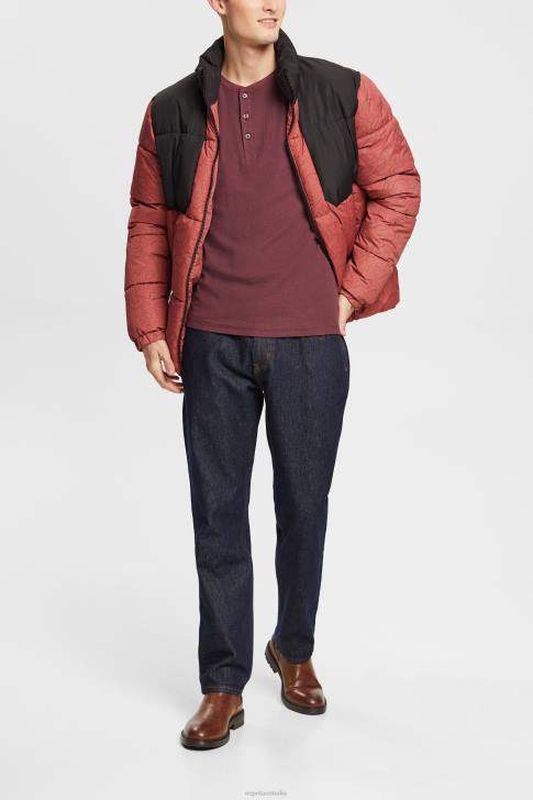 Long Sleeve Bordeaux Red Men Esprit Long sleeve waffle pique top, 100% cotton V48Z823