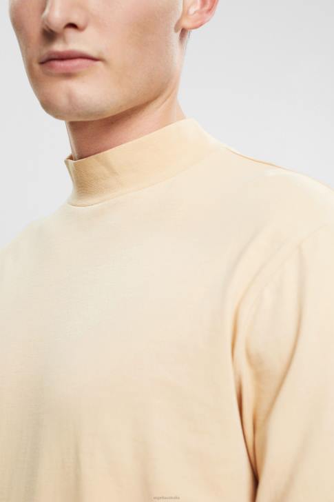 Long Sleeve Cream Beige Men Esprit Stand-up collar long sleeve top V48Z945