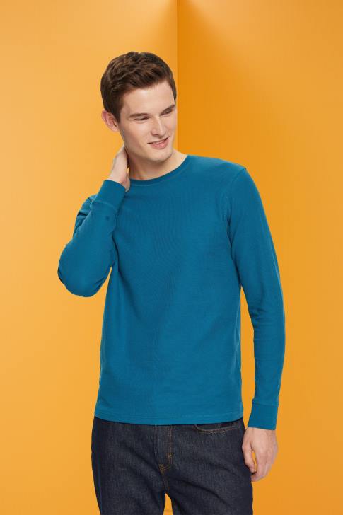 Long Sleeve Dark Turquoise Men Esprit Waffle pique long sleeve top V48Z851