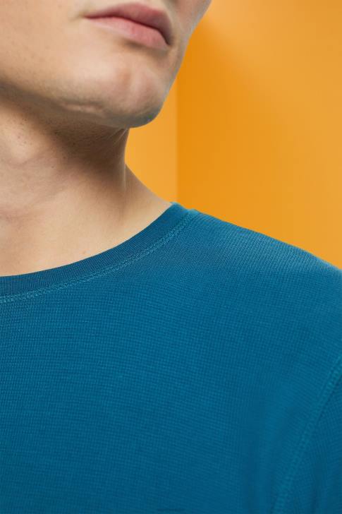 Long Sleeve Dark Turquoise Men Esprit Waffle pique long sleeve top V48Z851