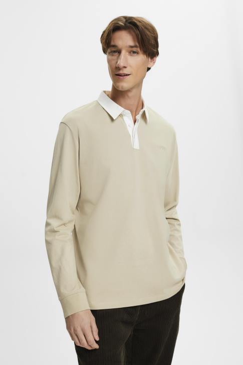 Long Sleeve Dusty Green Men Esprit Rugby shirt with embroidered logo V48Z720