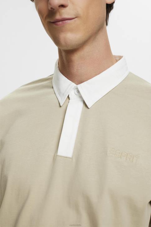 Long Sleeve Dusty Green Men Esprit Rugby shirt with embroidered logo V48Z720