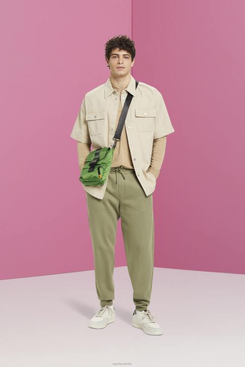 Long Sleeve Khaki Beige Men Esprit Long-sleeved top with buttons V48Z723