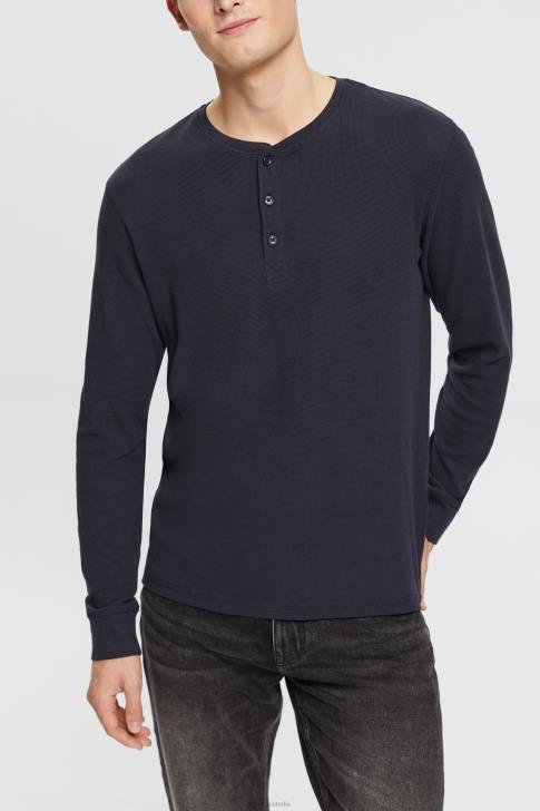Long Sleeve Navy Men Esprit Long sleeve waffle pique top, 100% cotton V48Z822
