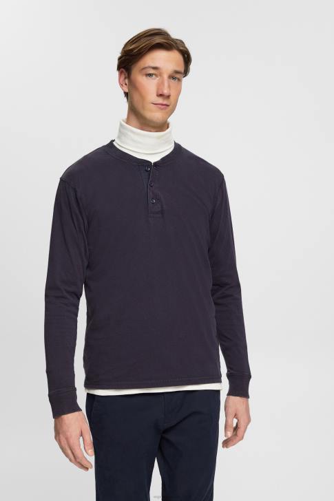 Long Sleeve Navy Men Esprit Long-sleeved top with buttons V48Z772