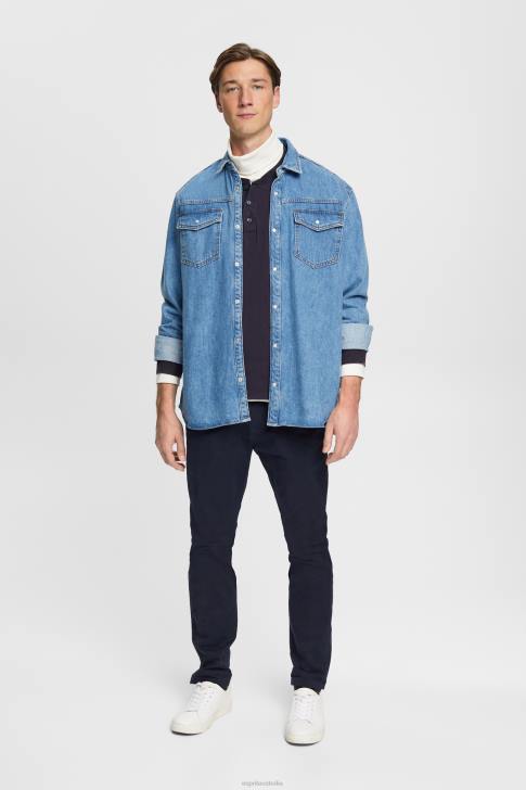 Long Sleeve Navy Men Esprit Long-sleeved top with buttons V48Z772