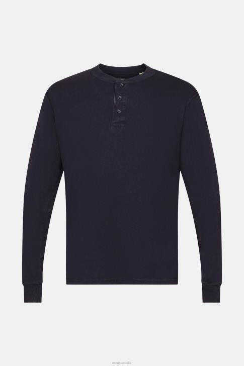 Long Sleeve Navy Men Esprit Long-sleeved top with buttons V48Z772