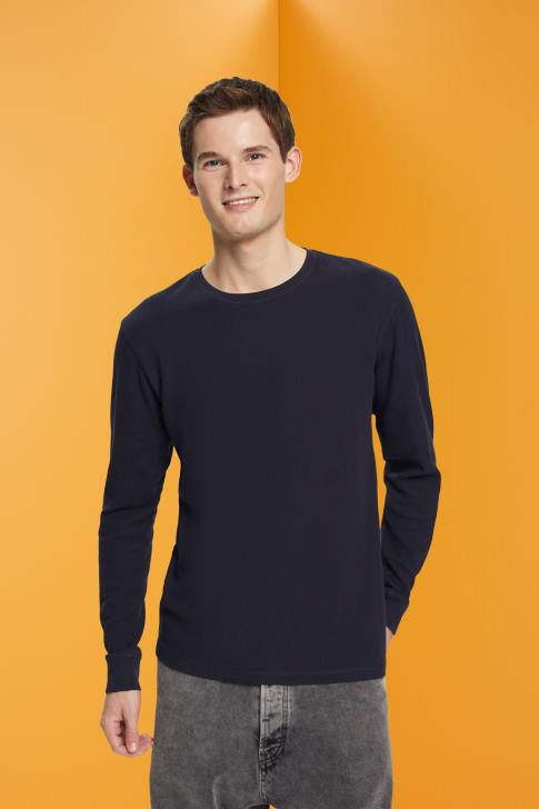 Long Sleeve Navy Men Esprit Waffle pique long sleeve top V48Z824