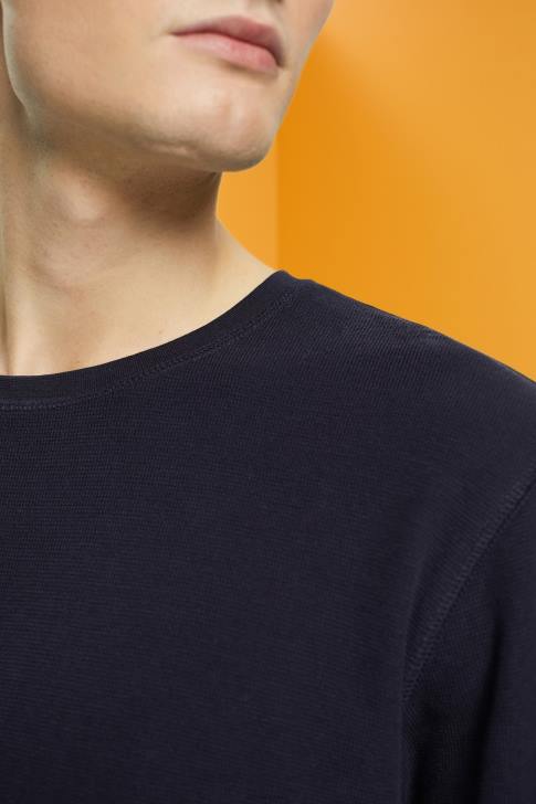 Long Sleeve Navy Men Esprit Waffle pique long sleeve top V48Z824