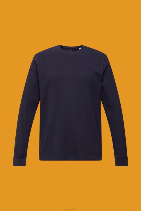 Long Sleeve Navy Men Esprit Waffle pique long sleeve top V48Z824