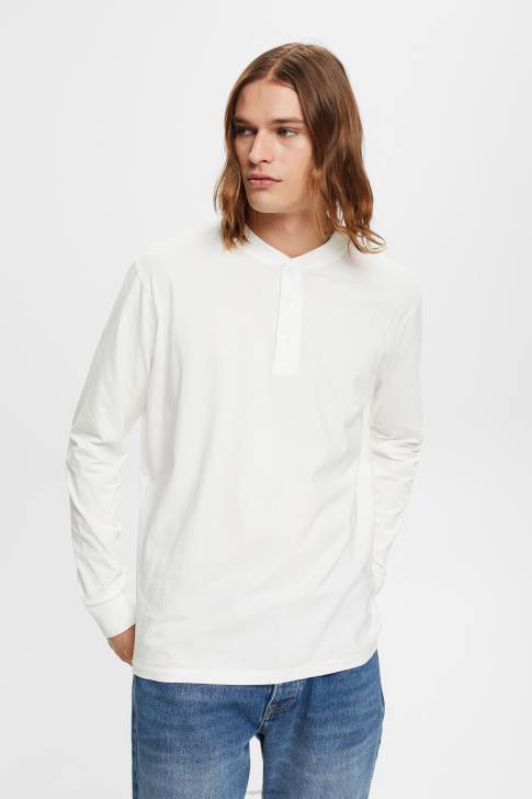 Long Sleeve Off White Men Esprit Long-sleeved top with buttons V48Z771