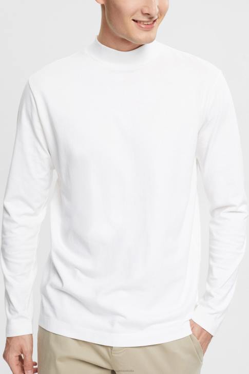 Long Sleeve White Men Esprit Stand-up collar long sleeve top V48Z943