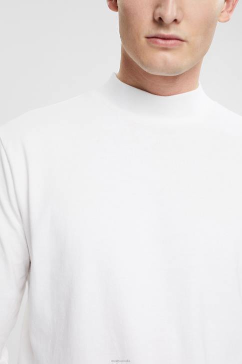 Long Sleeve White Men Esprit Stand-up collar long sleeve top V48Z943