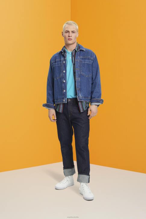 Polos Aqua Green Men Esprit Stone-washed cotton pique polo shirt V48Z708