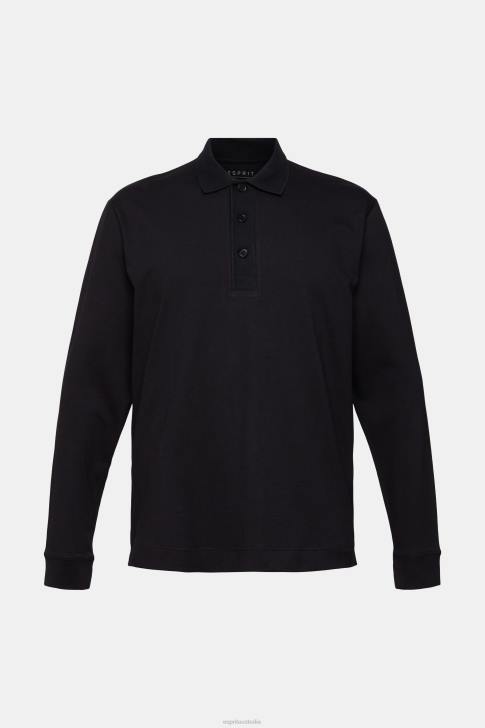Polos Black Men Esprit Long sleeve polo shirt V48Z819