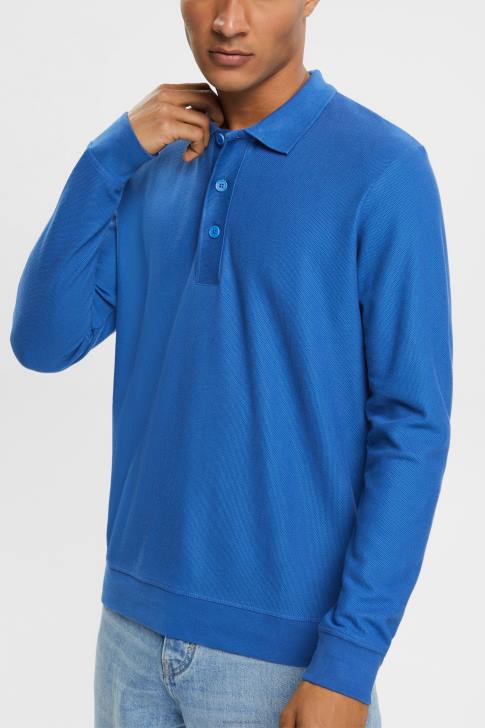 Polos Blue Men Esprit Long sleeve pique polo shirt V48Z952