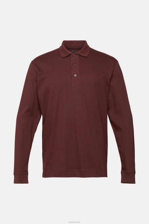 Polos Bordeaux Red Men Esprit Long sleeve polo shirt V48Z821