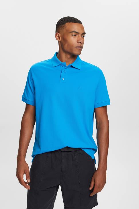 Polos Bright Blue Men Esprit Cotton Mesh Polo Shirt V48Z570