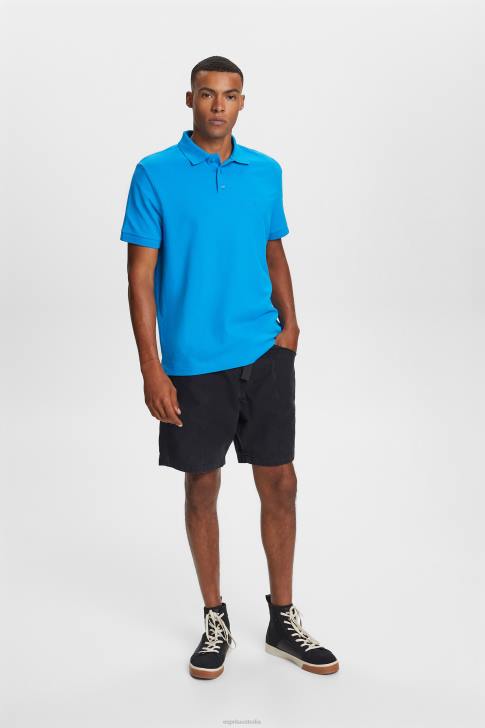 Polos Bright Blue Men Esprit Cotton Mesh Polo Shirt V48Z570
