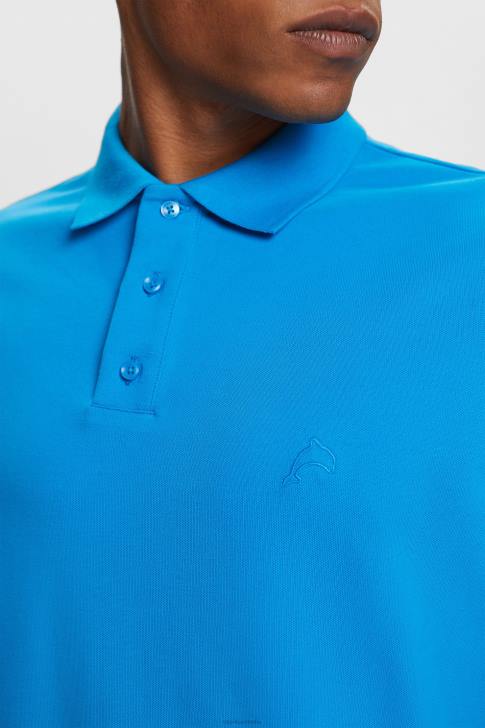 Polos Bright Blue Men Esprit Cotton Mesh Polo Shirt V48Z570