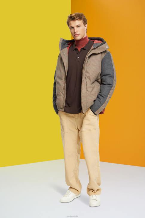 Polos Dark Brown Men Esprit Long sleeve pique polo shirt V48Z836