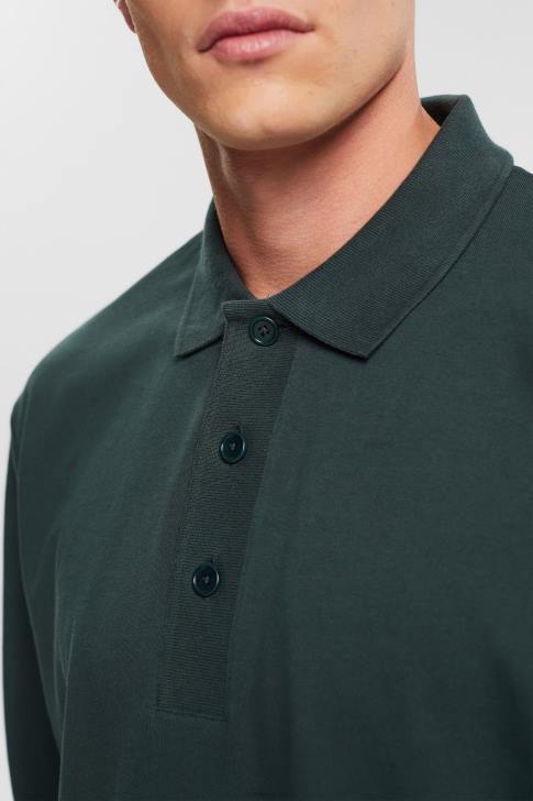 Polos Dark Teal Green Men Esprit Long sleeve polo shirt V48Z820