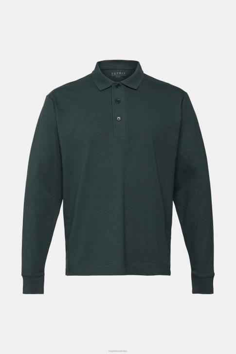 Polos Dark Teal Green Men Esprit Long sleeve polo shirt V48Z820