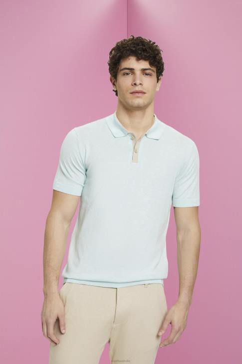 Polos Light Aqua Green Men Esprit Blended TENCEL and sustainable cotton polo shirt V48Z760