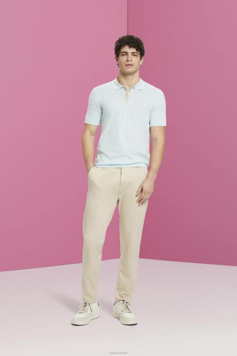 Polos Light Aqua Green Men Esprit Blended TENCEL and sustainable cotton polo shirt V48Z760