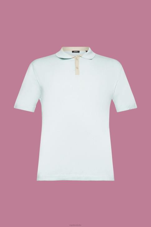 Polos Light Aqua Green Men Esprit Blended TENCEL and sustainable cotton polo shirt V48Z760