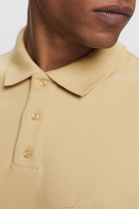 Polos Pale Khaki Men Esprit Cotton Mesh Polo Shirt V48Z568