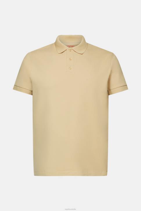 Polos Pale Khaki Men Esprit Cotton Mesh Polo Shirt V48Z568