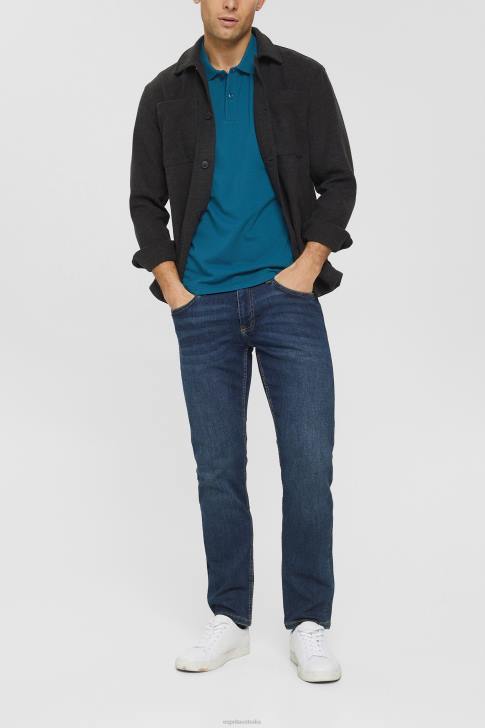 Polos Petrol Blue Men Esprit Pima cotton pique polo shirt V48Z926