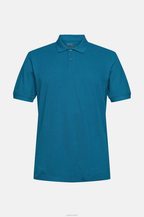 Polos Petrol Blue Men Esprit Pima cotton pique polo shirt V48Z926