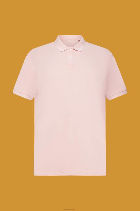 Polos Pink Men Esprit Stone-washed cotton pique polo shirt V48Z710
