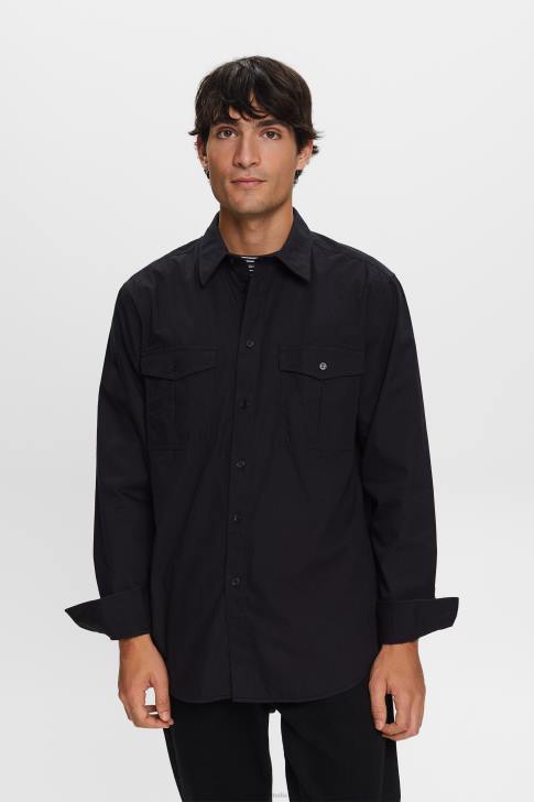 Shirts Black Men Esprit Utility shirt, 100% cotton V48Z571