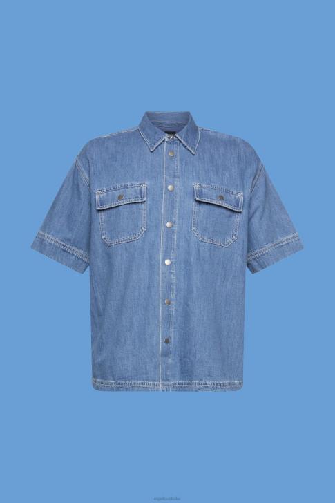 Shirts Blue Medium Wash Men Esprit Boxy denim short-sleeved shirt V48Z670