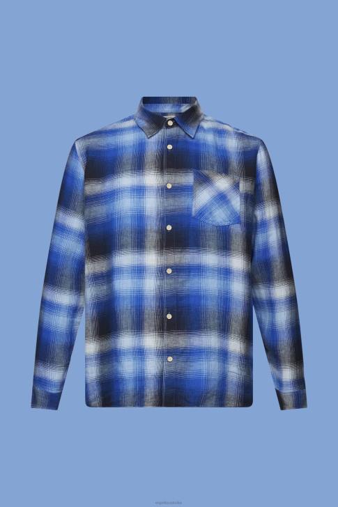 Shirts Blue Men Esprit Cotton and hemp blended checquered tartan shirt V48Z715