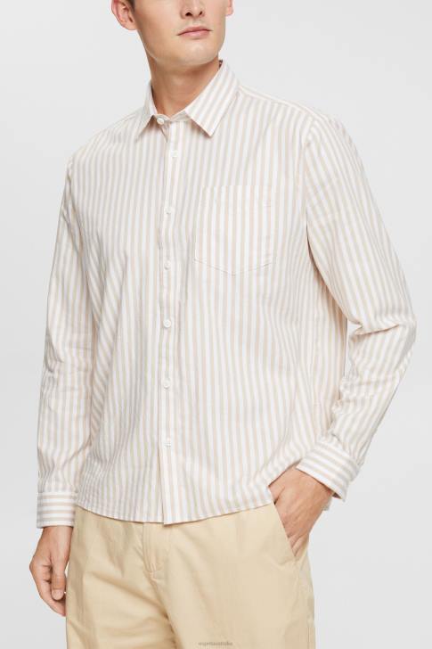 Shirts Cream Beige Men Esprit Striped shirt V48Z871