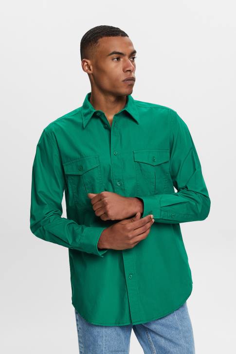 Shirts Dark Green Men Esprit Utility shirt, 100% cotton V48Z572