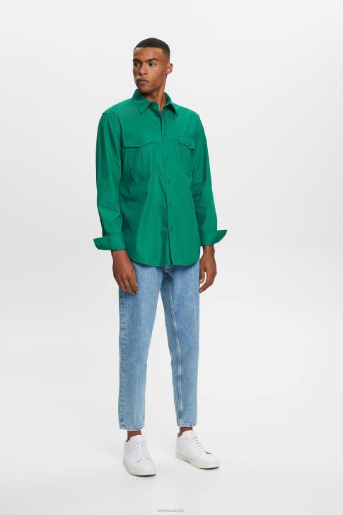 Shirts Dark Green Men Esprit Utility shirt, 100% cotton V48Z572