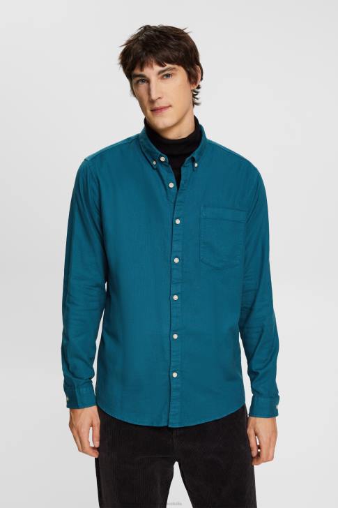 Shirts Dark Turquoise Men Esprit Button down cotton shirt V48Z813