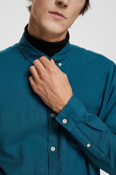 Shirts Dark Turquoise Men Esprit Button down cotton shirt V48Z813