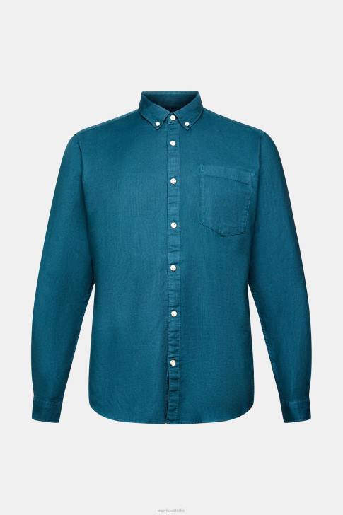 Shirts Dark Turquoise Men Esprit Button down cotton shirt V48Z813