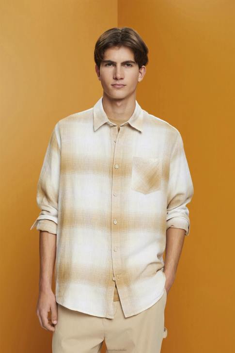 Shirts Ice Men Esprit Cotton and hemp blended checquered tartan shirt V48Z714