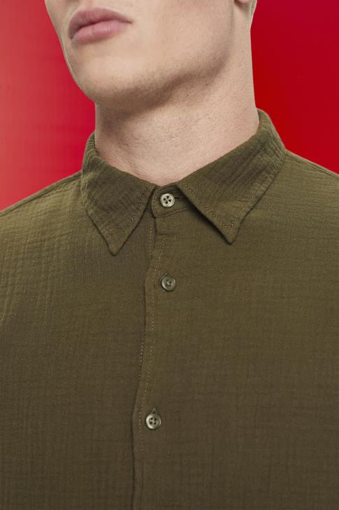 Shirts Khaki Green Men Esprit Sustainable cotton muslin shirt V48Z756