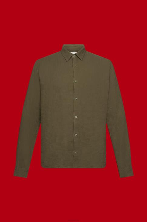 Shirts Khaki Green Men Esprit Sustainable cotton muslin shirt V48Z756