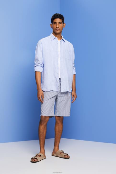 Shirts Light Blue Lavender Men Esprit Striped shirt, 100% linen V48Z597