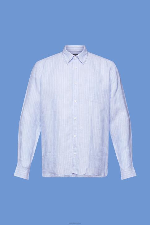 Shirts Light Blue Lavender Men Esprit Striped shirt, 100% linen V48Z597